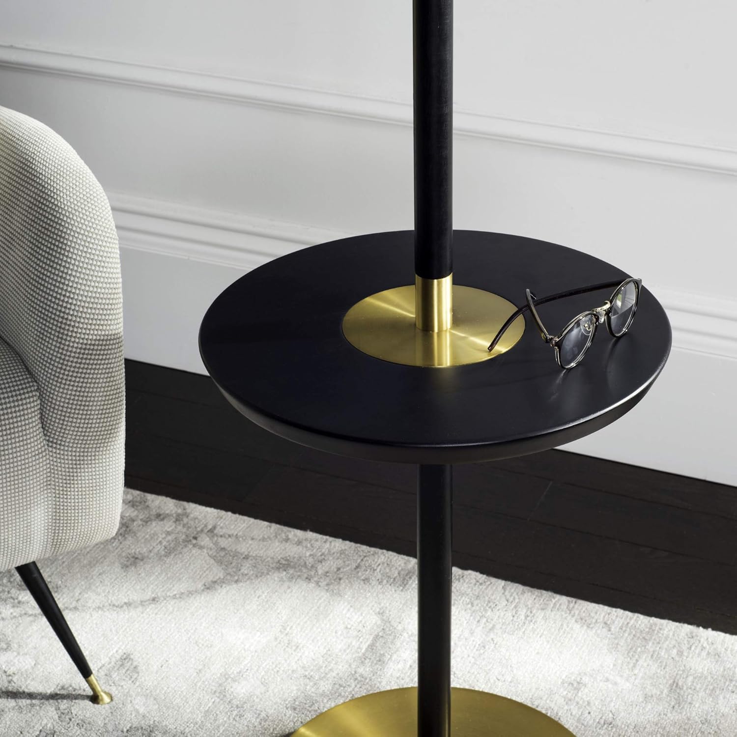 Brown and Brass Mid-Century Modern Floor Lamp with Table
