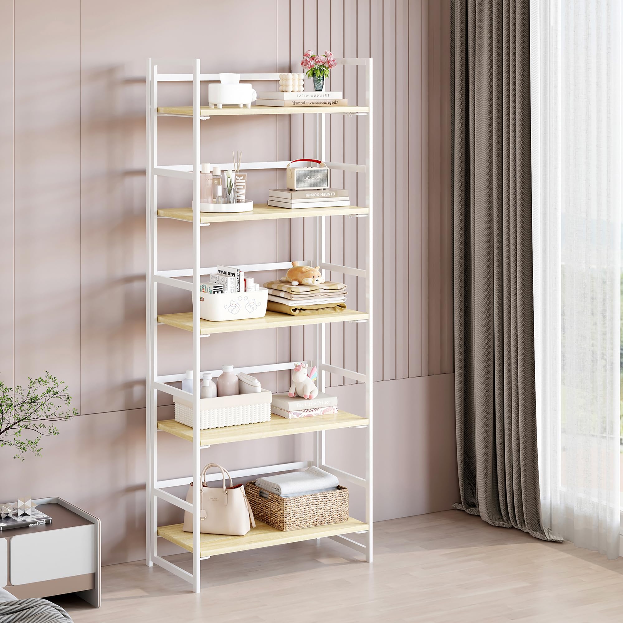 Libreria Pieghevole BHG Vintage 4 Ripiani - Fuoco - Scaffale Per Piante E Libri Senza Montaggio - Uso Casa/Ufficio