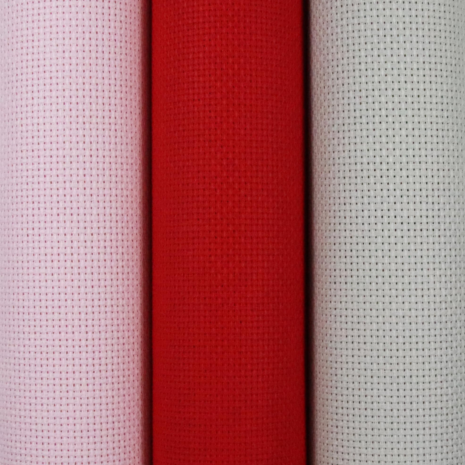 KCS 3 pc of 15" x 18"(38cmx45cm) Counted Cross Stitch Cotton Aida Cloth Needlework Rolled Fabric Box,14CT,Pink+Red+Pearl Grey