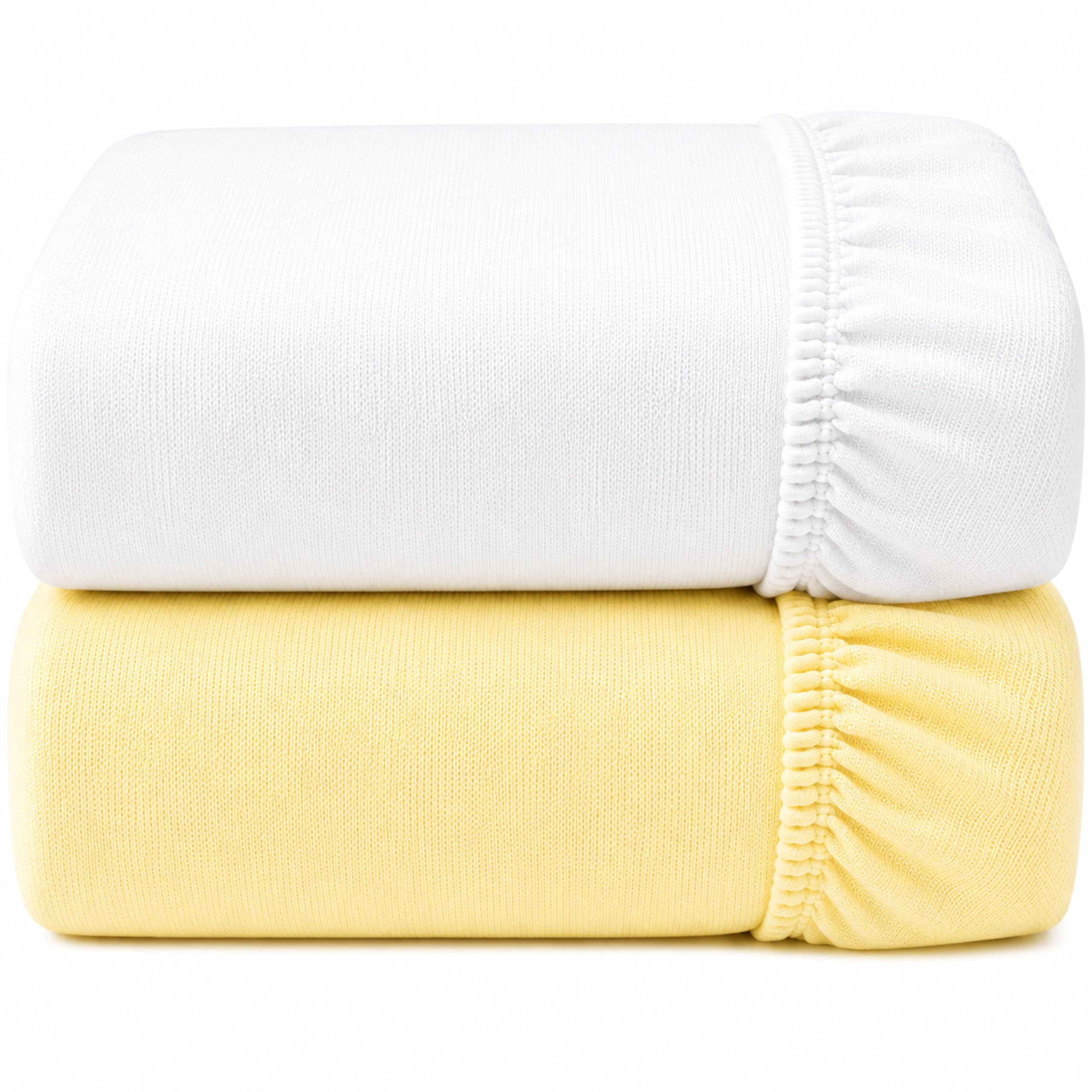 Dudu N Girlie Mini Cot Fitted Sheets 100x50cm βWhite & Yellow, 2 Pack, Soft Jersey Cotton Bedding for Compact Baby Beds