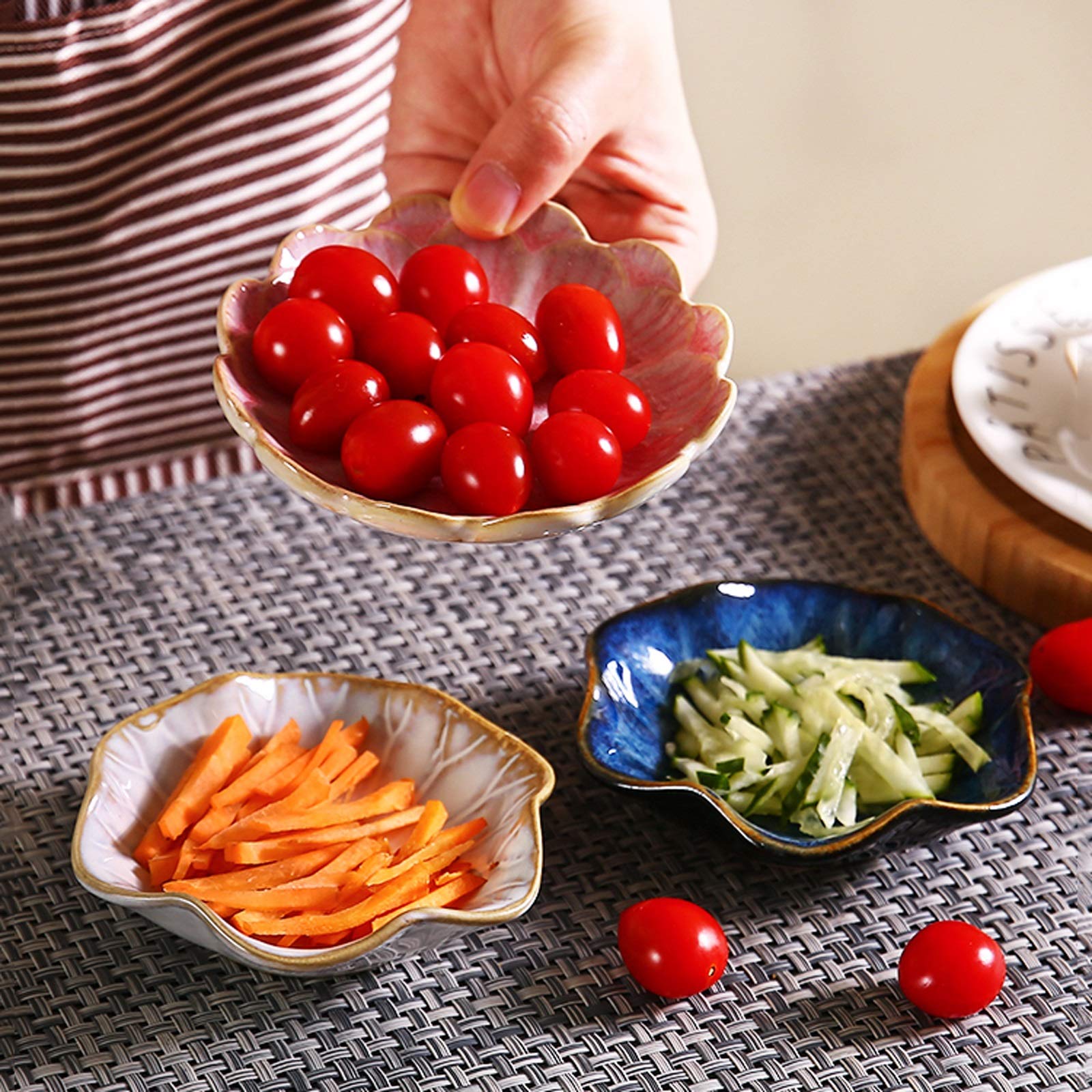 sos półmisek 3 szt. Domowy kształt kwiatu sos sojowy półmisek na przyprawy ceramiczny sos sojowy miski do zanurzania przystawki na przekąskę sushi owoce przystawka deser miski do zanurzania