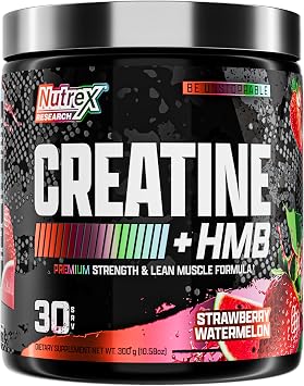 Nutrex Research Creatine HMB Powder - Creatine Monohydrate Powder with HMB for Muscle Growth, Strength, Energy and Performance - Transparent Formula - Strawberry Watermelon Flavor - 30 Servings