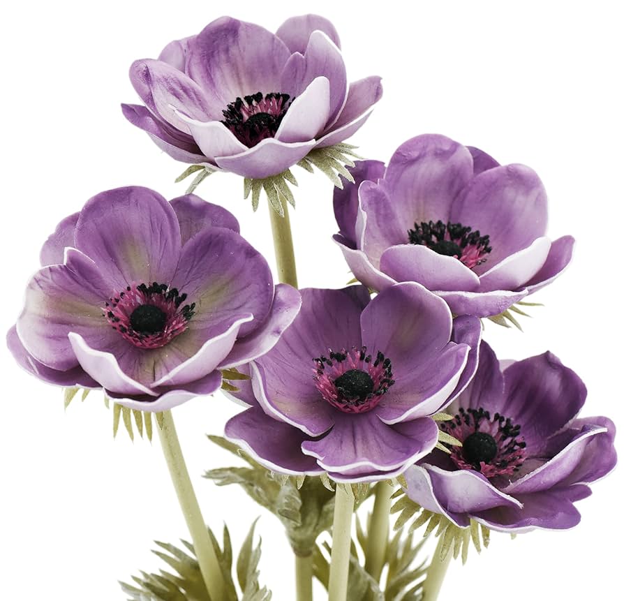 Amazon｜FiveSeasonStuff 5本 紫 アネモネ 造花 イチリンソウ
