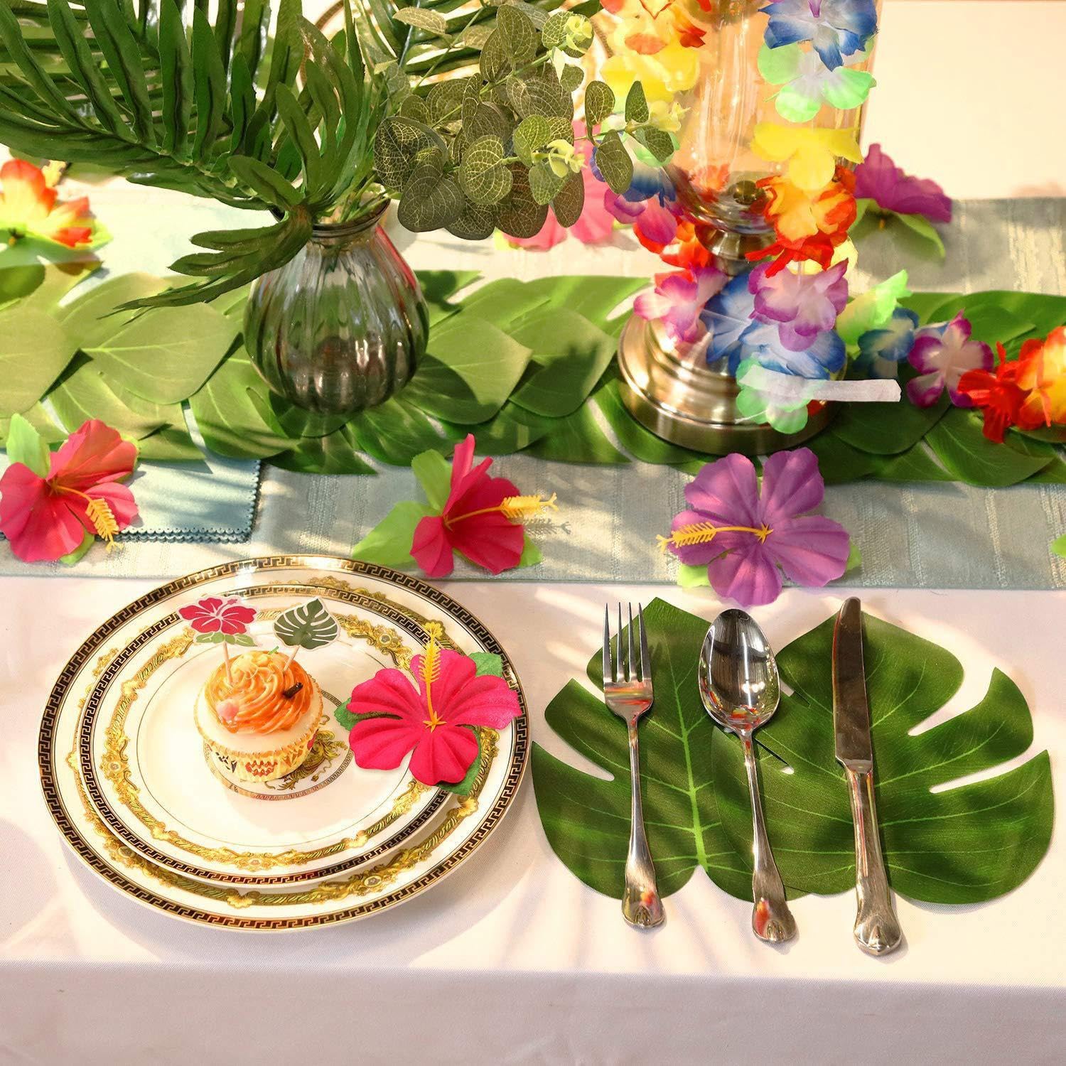 VEHYEGOI 60 Pieces Tropical Party Decoration Supplies, Hawaiian Party Decorations, Palm Tree Decorations, Table Decorations - Image 4
