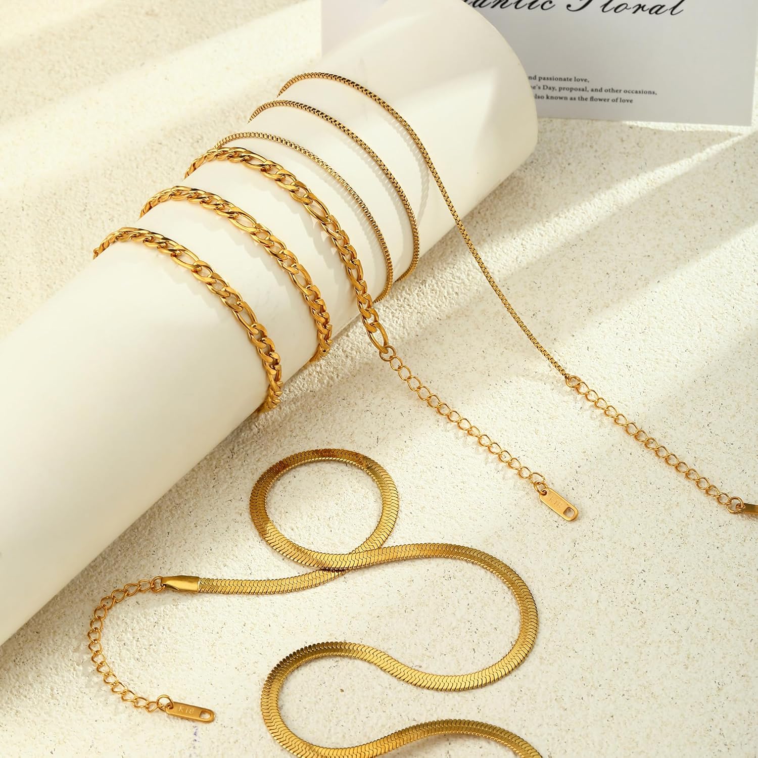 Layered Gold/Silver Necklace for Women,14K Gold/Silver Plated Herringbone Necklace Choker Multilayer Snake Paperclip Cuba Figaro Box Chain Accessories Set Non Tarnish Jewelry Gift for Women - Image 4