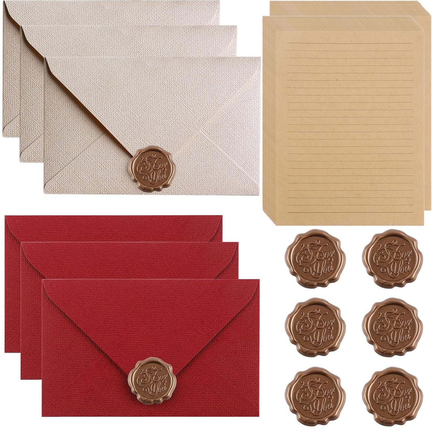 hankousi 32Pcs Writing Paper with Envelope Set, Vintage Linen-Textured Specialty Paper in Linen White and Burgundy 114x162mm Stationery Set for Letters Invitations and Special Occasions