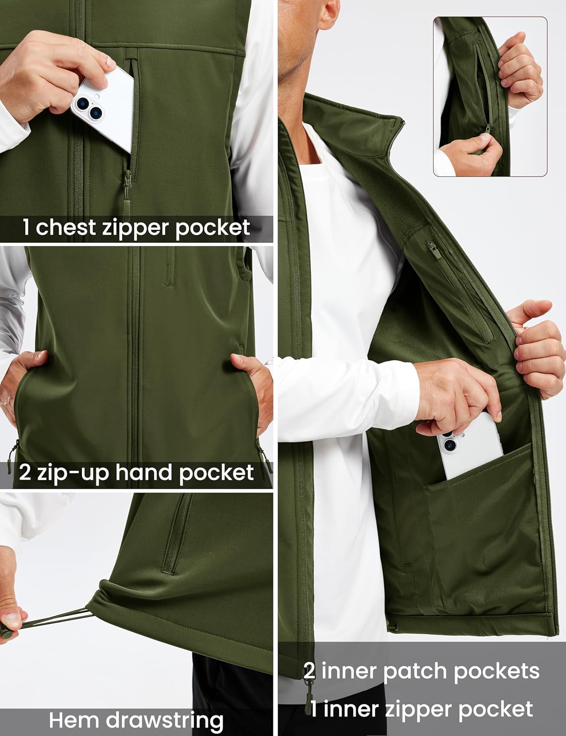 MAGCOMSEN Men's Lightweight Softshell Vest Outerwear Windproof Fleece Zip Sleeveless Jacket Golf Casual Hiking