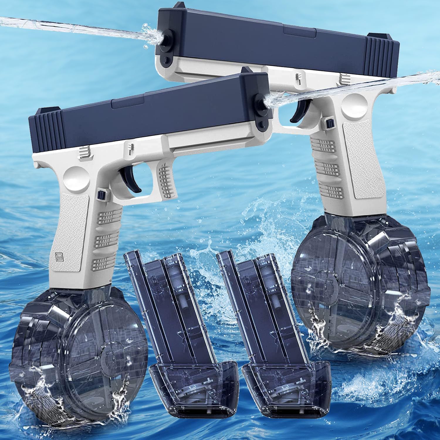 2Pcs Electric Water Gun for Kids Adults, Up to 32 Ft Range Super One-Button Water Sprayer Squirt Guns, 434CC+58CC Water Blaster Swimming Pool Beach Party and Outdoor, Summer Gifts for Boys Girls (B)