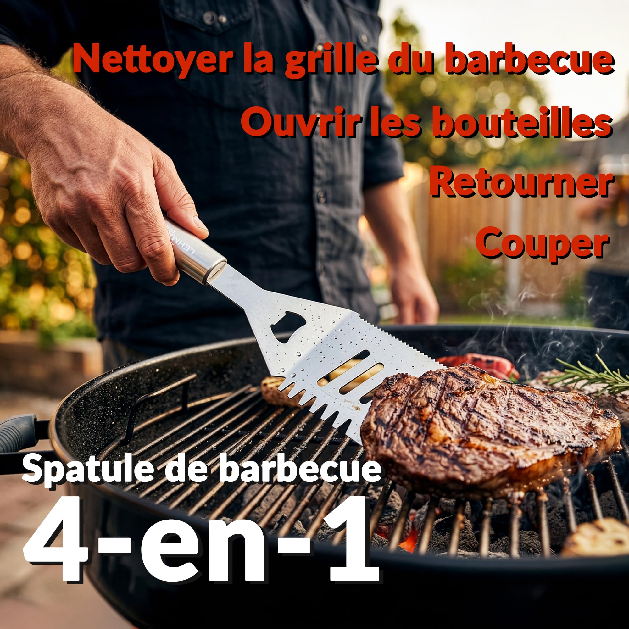 Lehmann Kit Barbecue Ustensiles, 26 pièces en Acier Inoxydable - Pince, Spatule 4-en-1, Fourchette, Brosse de Nettoyage, Set Accessoires Barbecue Complet avec Mallette Portable, Idée