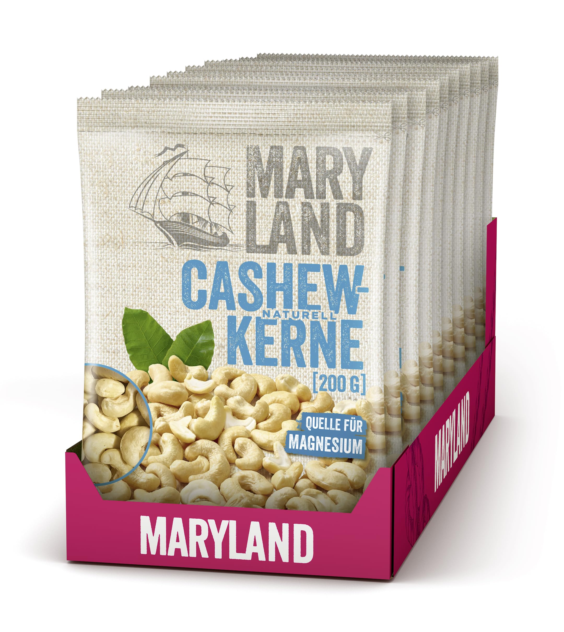 Maryland Cashewkerne 200g Beutel 10er Pack – Cashewkerne naturbelassen, vegan, frei von künstlichen Aromen, ohne Zusatzstoffe – Im praktischen Format genießen (10 x 200g)