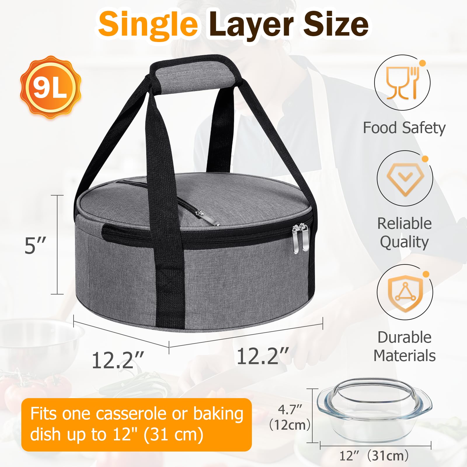 Cacerola redonda aislada, bolsa transportadora para tartas, portador portátil para alimentos calientes o fríos, bolsa térmica o enfriadora, bolsa de almuerzo de lasaña para fiestas de comida
