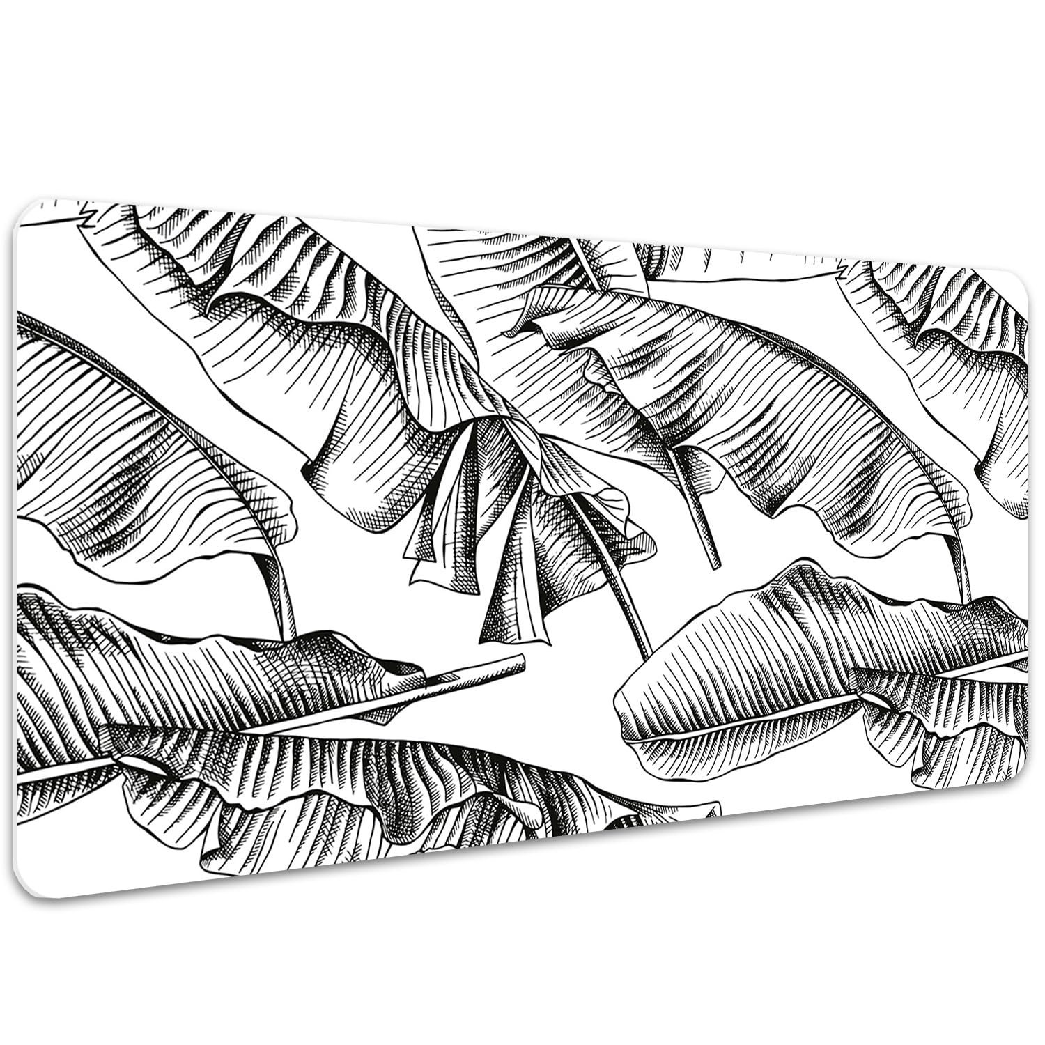 Tappetino da Scrivania 100x50 cm Protezione e Decorazione in Vinile PVC Antiscivolo Impermeabile Facile da Pulire Superficie Protettiva per Ufficio e Casa - Foglie nere