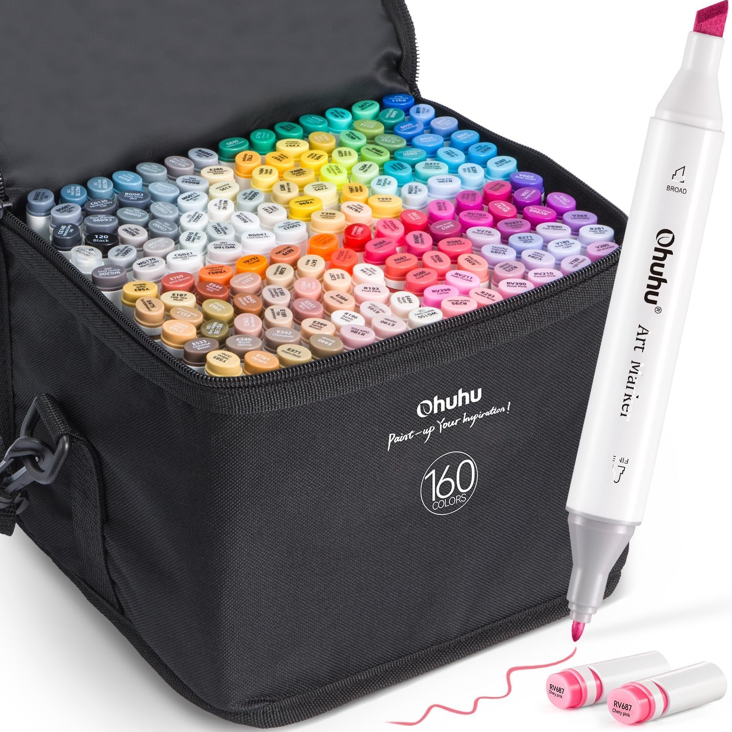 Ohuhu Marker, Marcadores permanentes de doble punta, 160 colores, resaltador con estuche de transporte para dibujo boceto para colorear para adultos Subrayado y subrayado