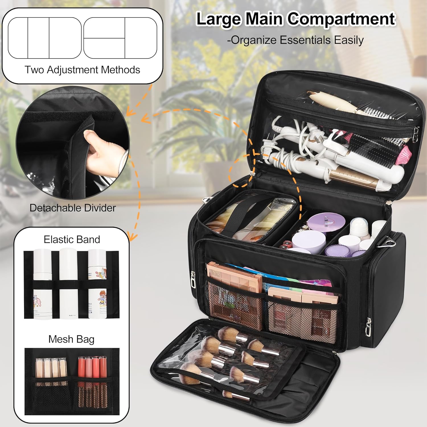 TANTO Large Makeup Bag, Makeup Artist Bag Professional Cosmetic Bags with 2 Pouches & Detachable Dividers Travel Makeup Train Case Portable Makeup Brush Bag Organizer Storage with Shoulder Strap - Image 2