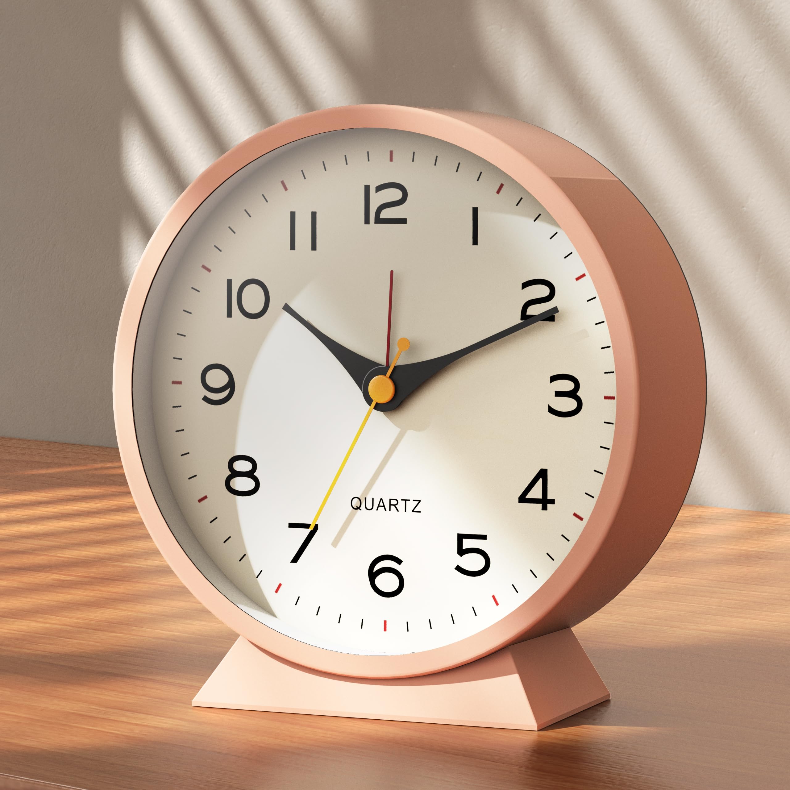 AYRELY 4.5" Analogue Alarm Clock, Small Retro Metal Desk Clock, Battery Operated, Silent and Non-Ticking, with Night Light for Bedside, Bedroom, and Living Room Decor(Light Pink)