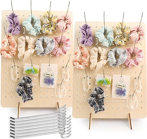 Miniatura 1 de 2 soportes de exhibición de tablero de clavijas de madera con 20 ganchos de metal, estante para venta al por menor, tablero de clavijas, soporte de