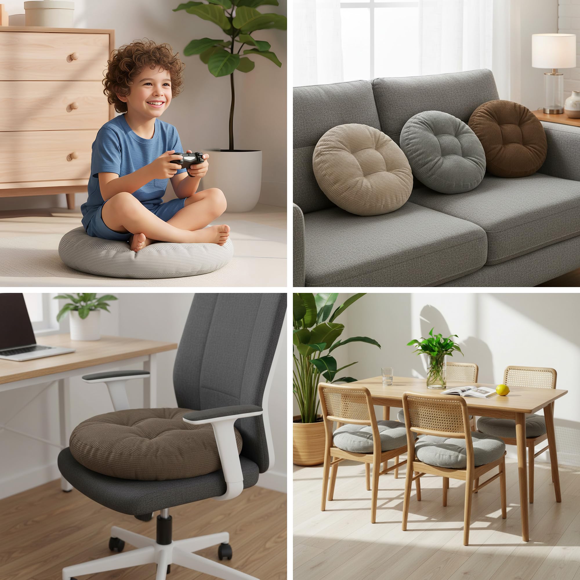 Sitzkissen Rundes Sitzpolster 4er Set 40 cm aus Cord waschbar – Stuhlkissen & Bodenkissen Sitzpolster Stuhlauflage für Esszimmer Wohnzimmer Küche Sitzbank & Hocker Beige