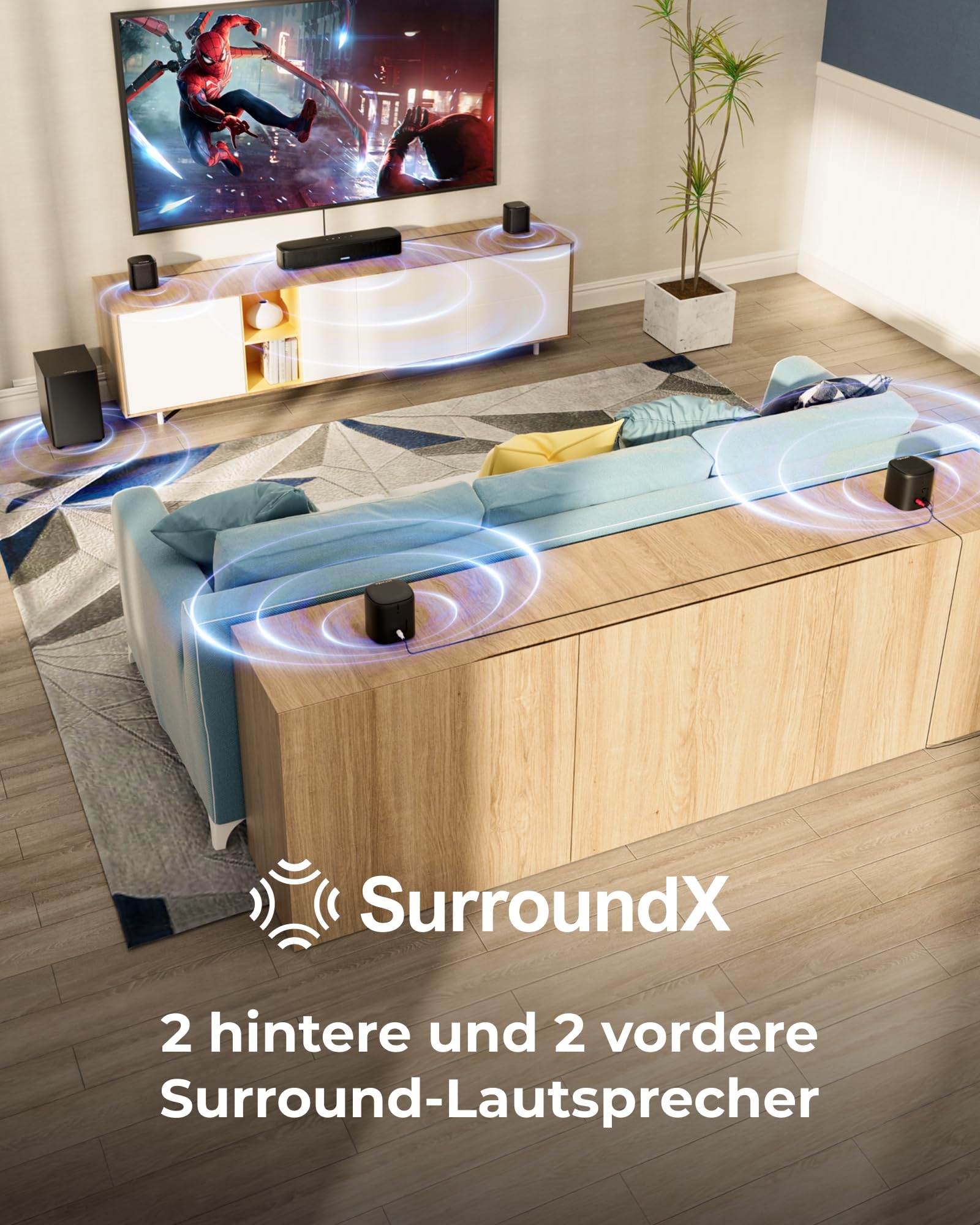 ULTIMEA 7.1 Surround Sound System, 330W Soundbar für TV Geräte mit Dolby Atmos, 4 Surround Lautsprechern, TV Soundbar mit 5,25'' Subwoofer, App Steuerung, HDMI ARC, Bluetooth® 6.0, Aura A40 Pro