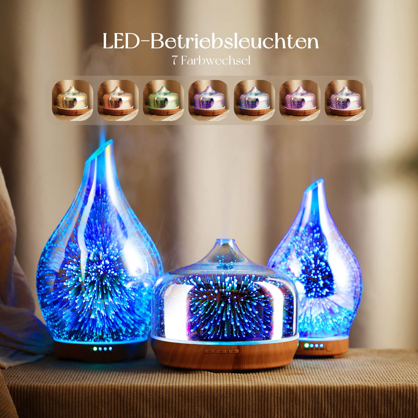 Porseme Verre diffuseur d'arômes 500ml, diffuseur pour huiles essentielles, Grand humidificateur, Brume fraîche ultrasonique, 7 changements de Couleur, Dure 15 à 21 Heures pour Appartement(Silver)