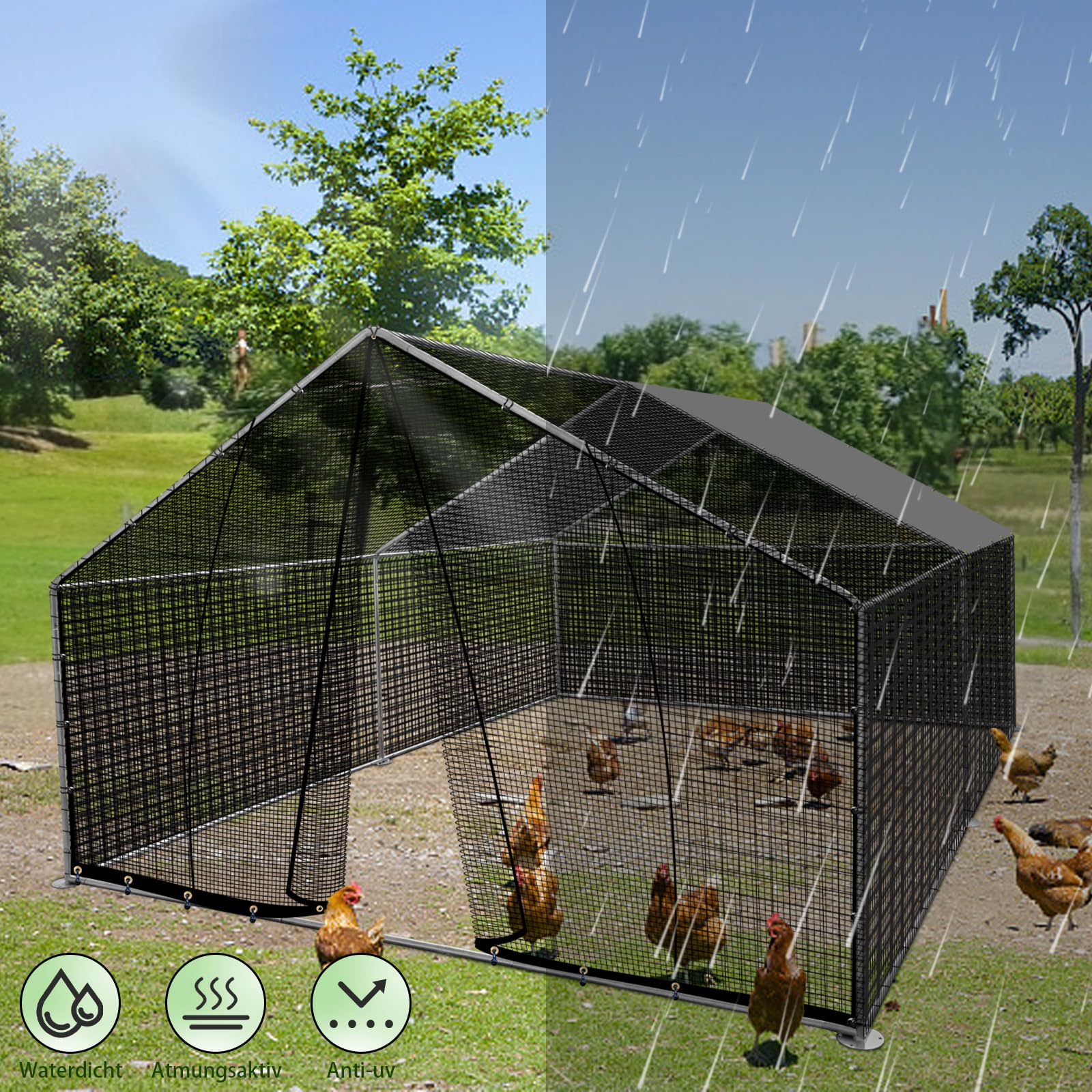 Kapler Kurnik zewnętrzny ocynkowany kurnik 4 x 3 x 2 m-XL z kurczakiem z materiału zimowego