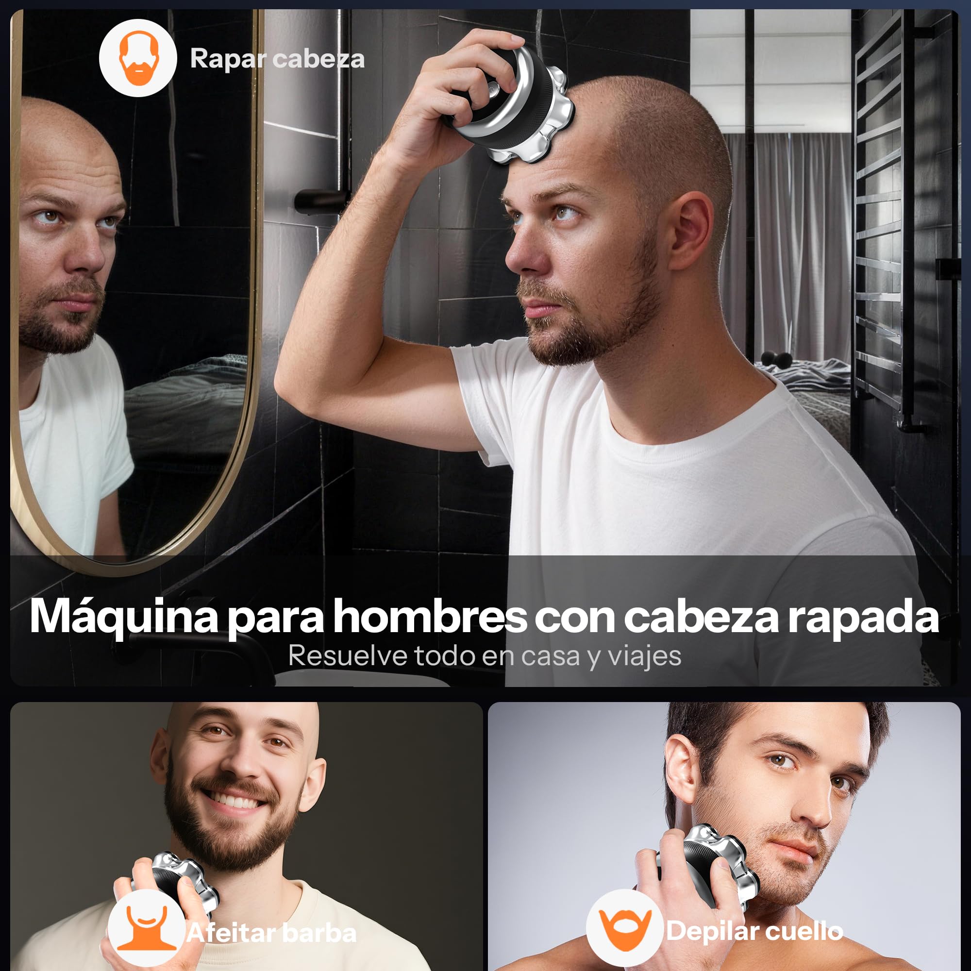 Afeitadora Cabeza Hombre, 7D Maquina Afeitar con 2 Velocidades Ajustables, Magnéticos Maquinilla Afeitadora electrica hombre en Seco y Húmedo con Pantalla LED
