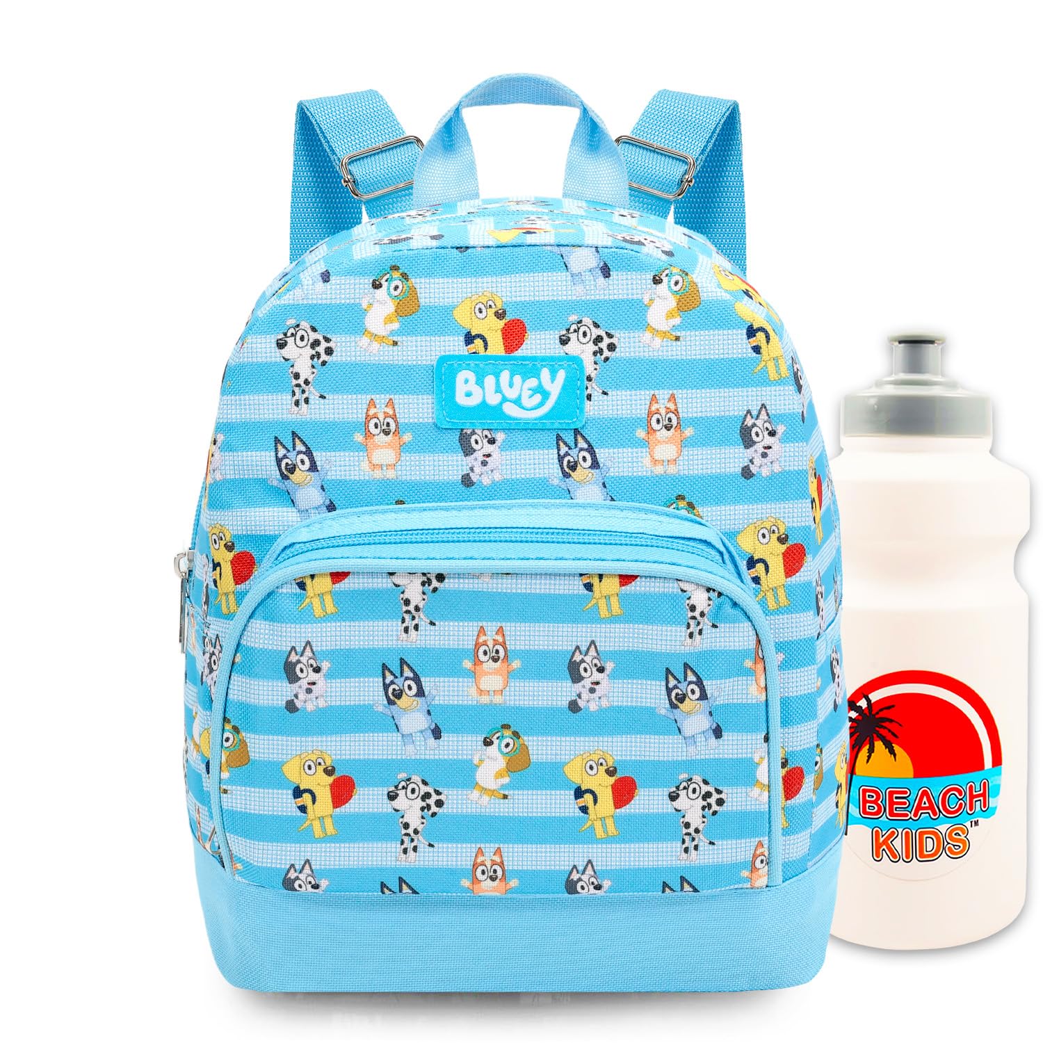 Bluey Mini Backpack - 10" Iconic Woven Small Backpack with Front Pocket and Bottle Bundle | Adjusts to Fit Kids, Toddlers, Teens, Adults, Boys, Girls