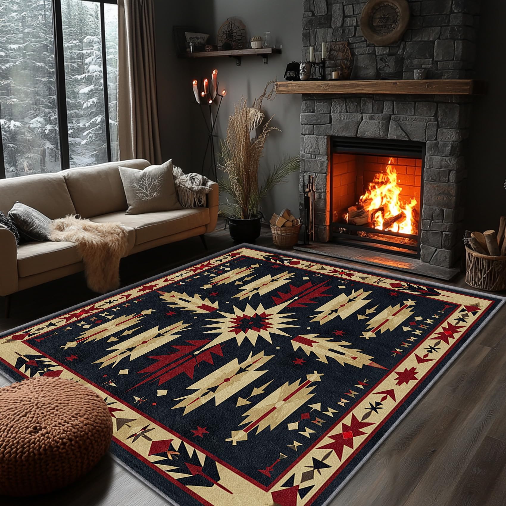 Yoozitrees Native American Rugs 5x7 - Aztec Rug, 6x9 Rug, Southwestern Tribal Rustic Area Rug, Geometric Ethnic Carpet, Washable & Non Slip & Soft