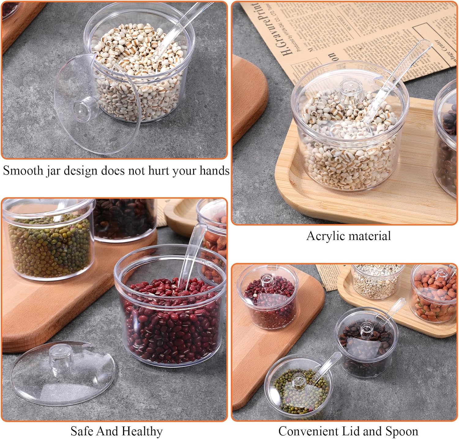 12 Pieces 7.1 oz Acrylic Sugar Containers With Label, Clear Sugar Bowl with Lid and Spoon, Toppings Containers for Salt, Tea, Spices, Coffee and Condiments