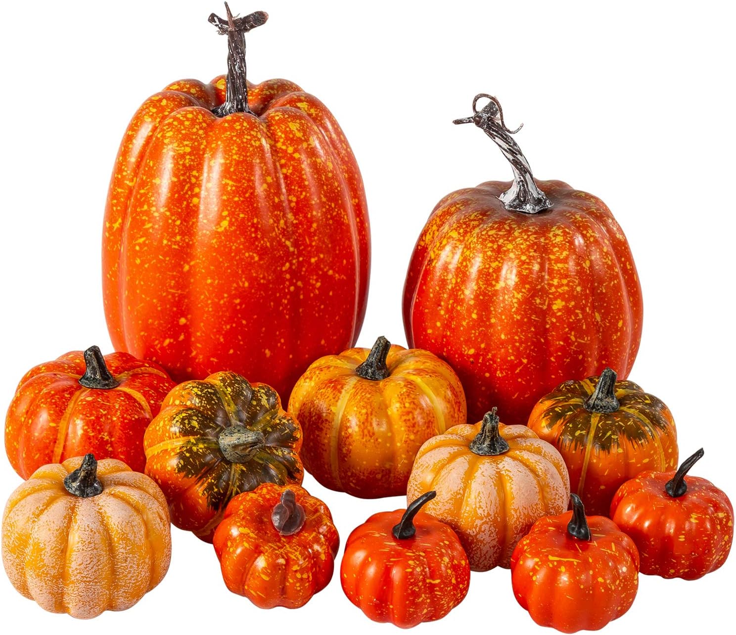 12Pcs Assorted Sizes Artificial Pumpkins Decoration Harvest Fall Orange