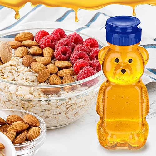 Miniatura 5 de Thenshop 36 tarros de miel de 8 onzas, dispensador de botellas de oso vacío de plástico transparente transparente con tapa superior abatible para