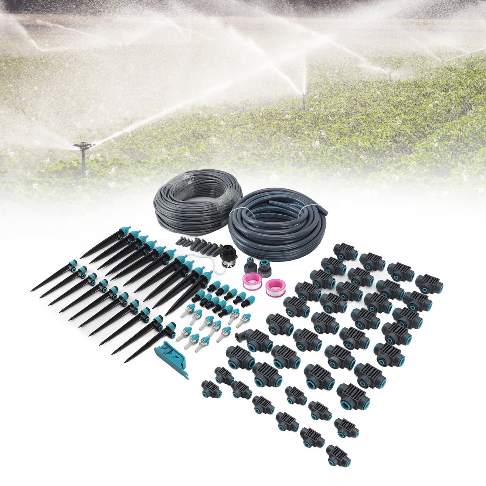 Tnfeeon di Irrigazione a Goccia Kit di Irrigazione da Giardino in Lega di Alluminio PE con 3 modalità Regolabili Testine di Spruzzo Girevoli per di Piante da Giardino, Serra, Balcone