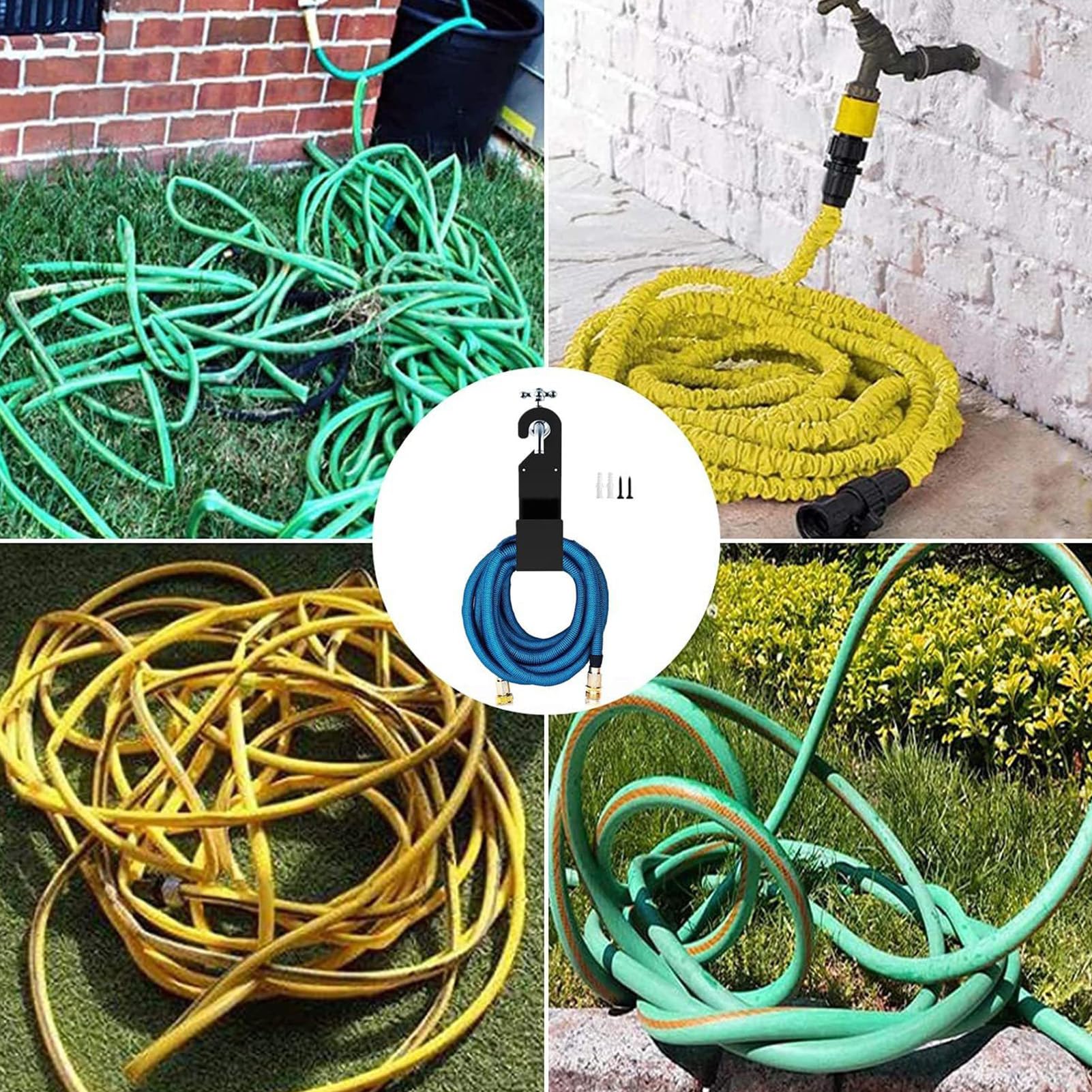 Porta Tubo da Giardino per Esterno,Gancio Portatubo Resistente per Uso Intensivo - di Archiviazione per Attrezzi con Accessori per Irrigazione, Pulizia e Giardino Esterno