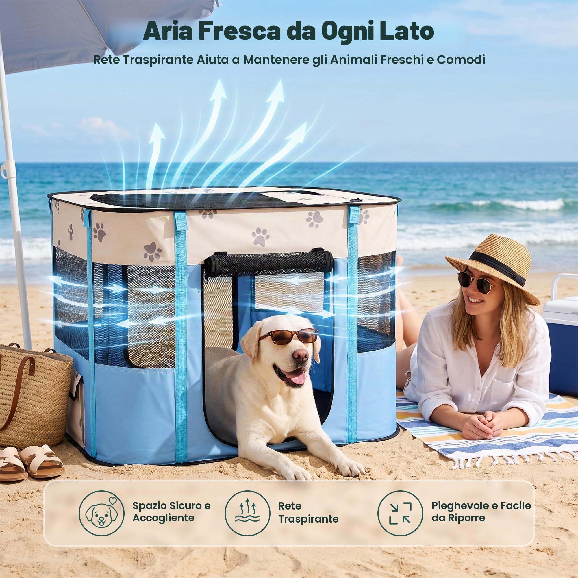 Avont Box portatile per cani e gatti, pieghevole e pop-up, da viaggio, con pavimento e porta in rete, per interni ed esterni, tenda pieghevole – S, blu