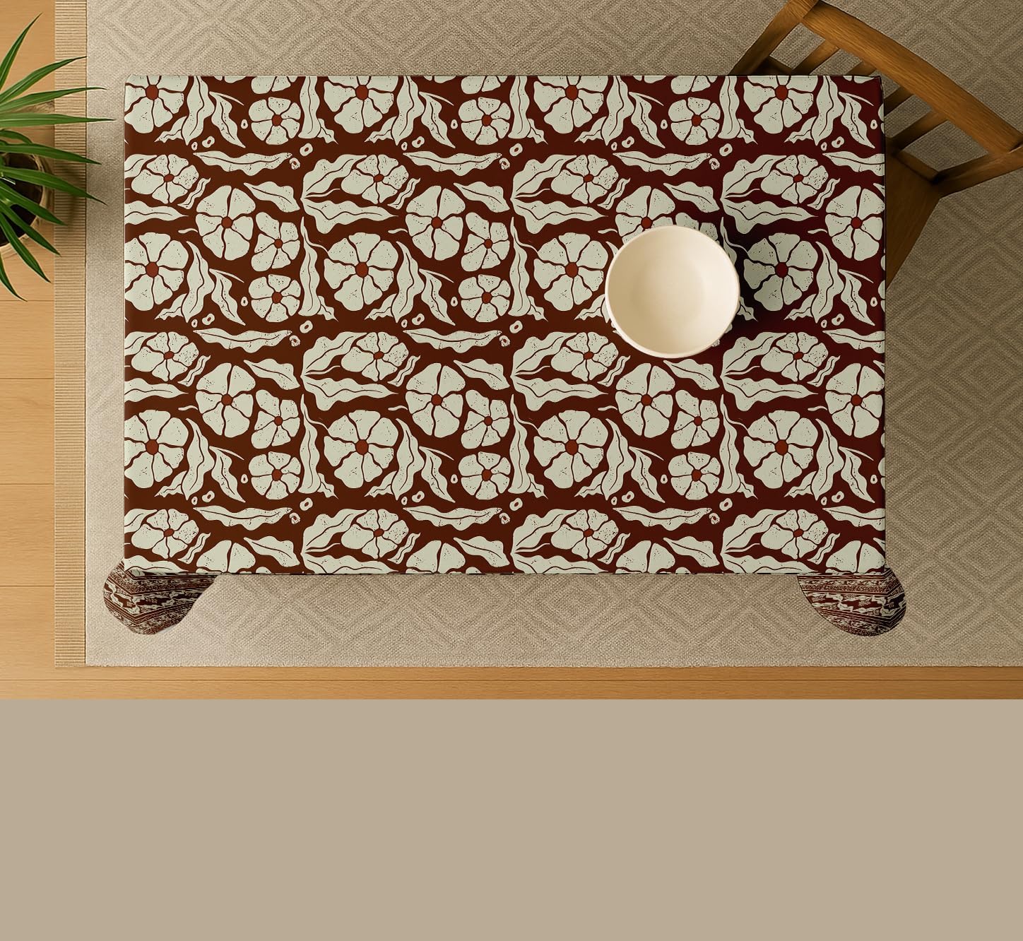 Watercolor Design Tablecloth- Brown 60x60 Inch Cotton Twill Dining Table Cover, Perfect for 4 Seater Tables, Durable, Protective & Washable, Ideal for Everyday Use, Occasions & Gathering