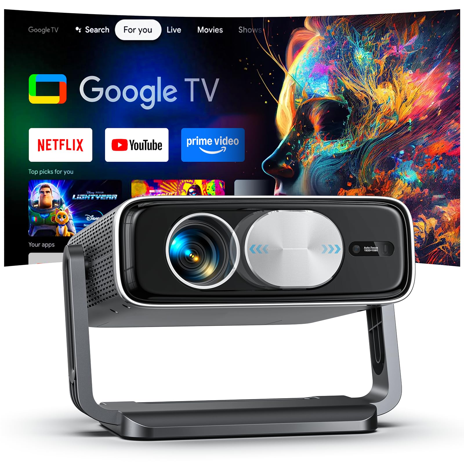 Photo 1 of 4K Projector Built-in Google TV, 2500ANSI/Auto Lens Cap/AI Voice Control Projector with WiFi and Bluetooth, Smart Movie Projector with Auto Focus & Keystone, Mini Proyector for Apps/Celling/Outdoors