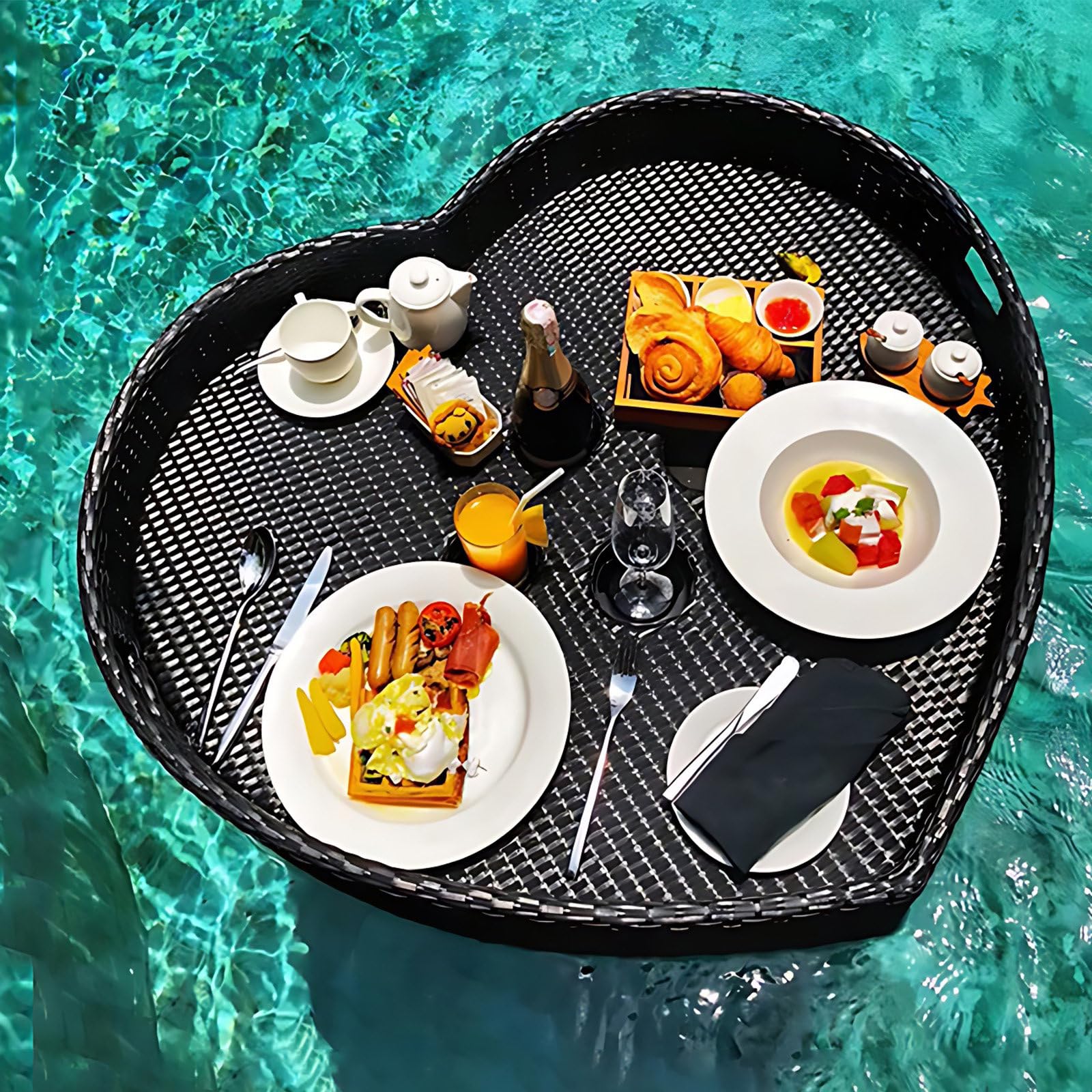 Prettiee Floating Serving Tray for Drin & ac Ideal for Poolside Hot Tub & Beach Parties Lightweight Waterproof Perfect for Entertaining (Black C)