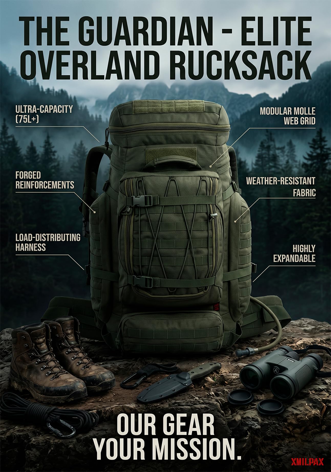 Large Military Backpack Army Rucksack Tactical MOLLE Pack for Camping Backpacking Hunting Bushcraft Adventure 70L…