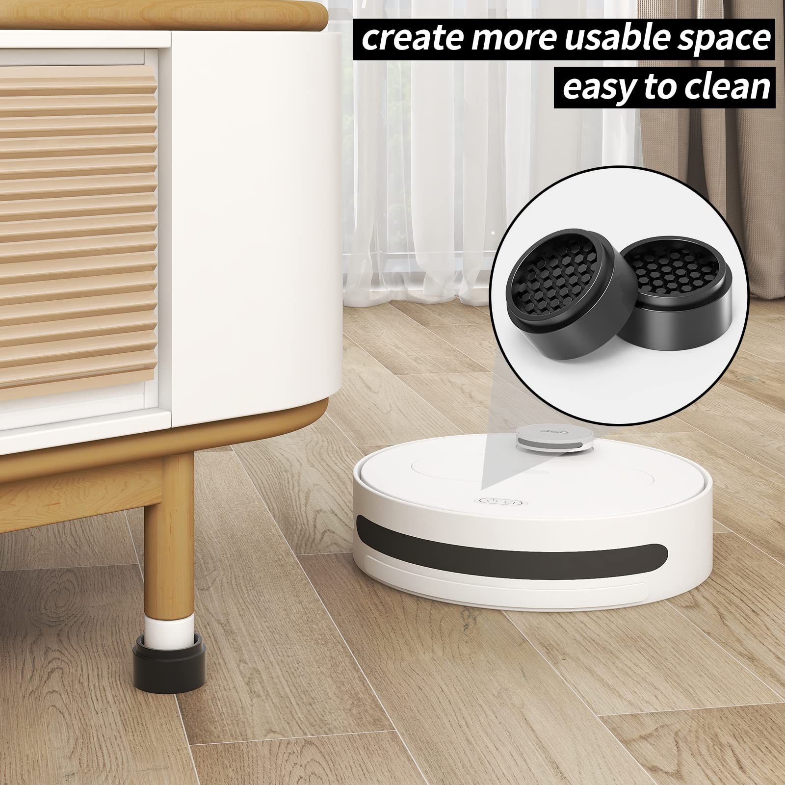 Ezprotekt Paquete de 12 elevadores ajustables redondos para muebles de cama, apilables de 1 pulgada crean una altura adicional de 1, 2 o 3 pulgadas de altura para sofá, cama, mesa, silla, goma