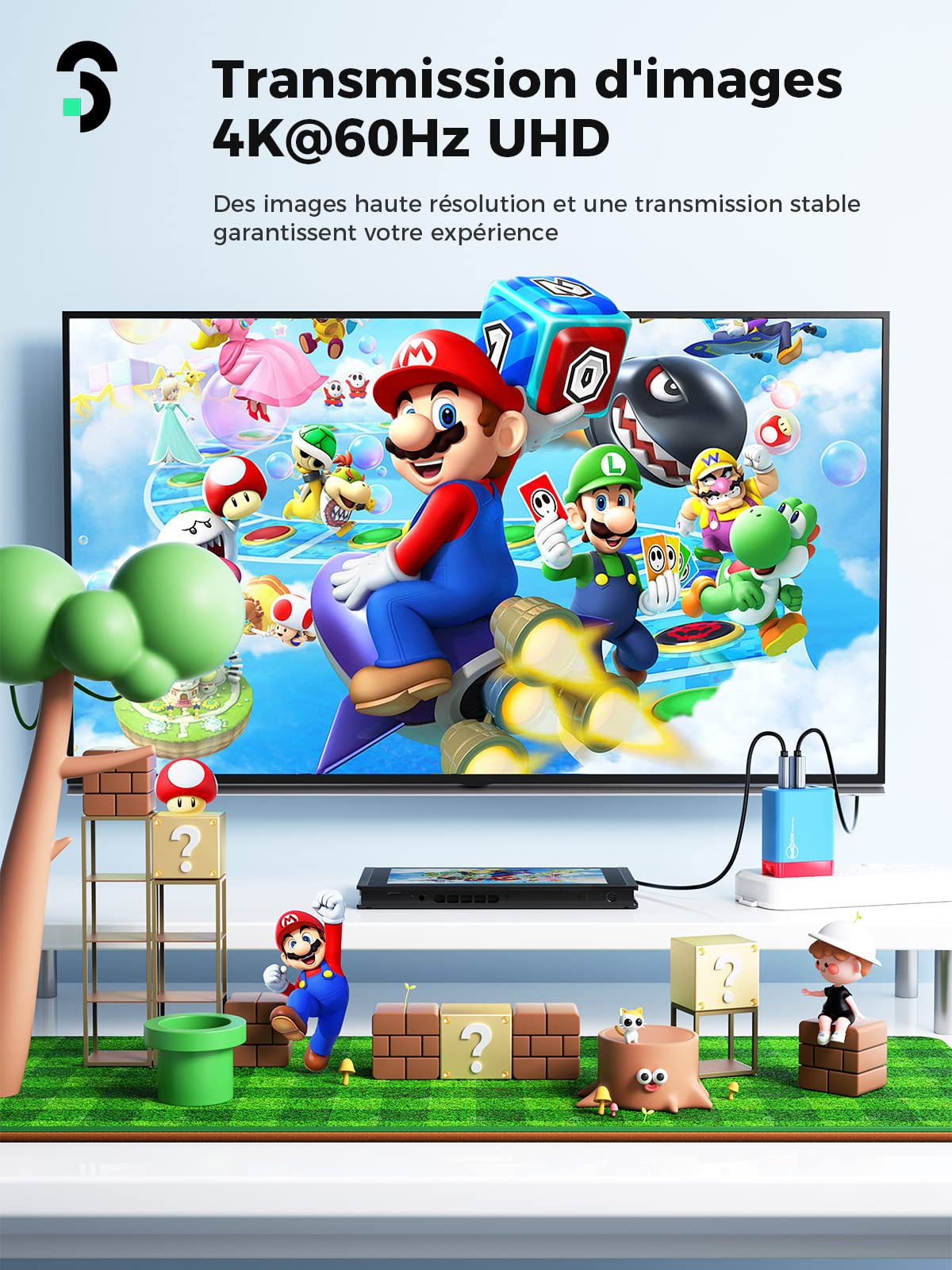 SOOMFON 3 en 1 Adaptateur Secteur 65W pour Nintendo Switch Switch TV Dock Portable et Chargeur avec HDMI et Port USB-C, USB-A, Chargeur Switch Station Compatible avec Switch OLED/Steam Deck