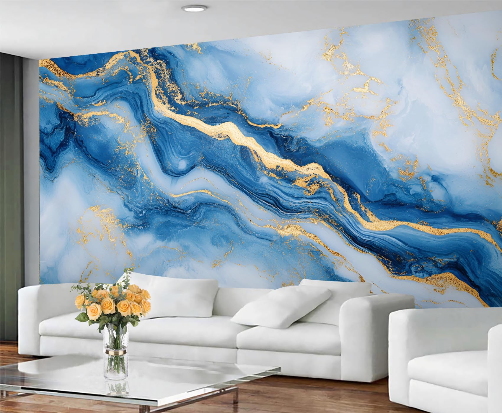 GIVLWF Marble Wallpaper, Blue Marble Self Adhesive Wallpaper for Living Room, Modern Aesthetic Wall Paper for Bedroom, Watercolor Wall Mural, Abstract Large Mural & Room Decor — image 1