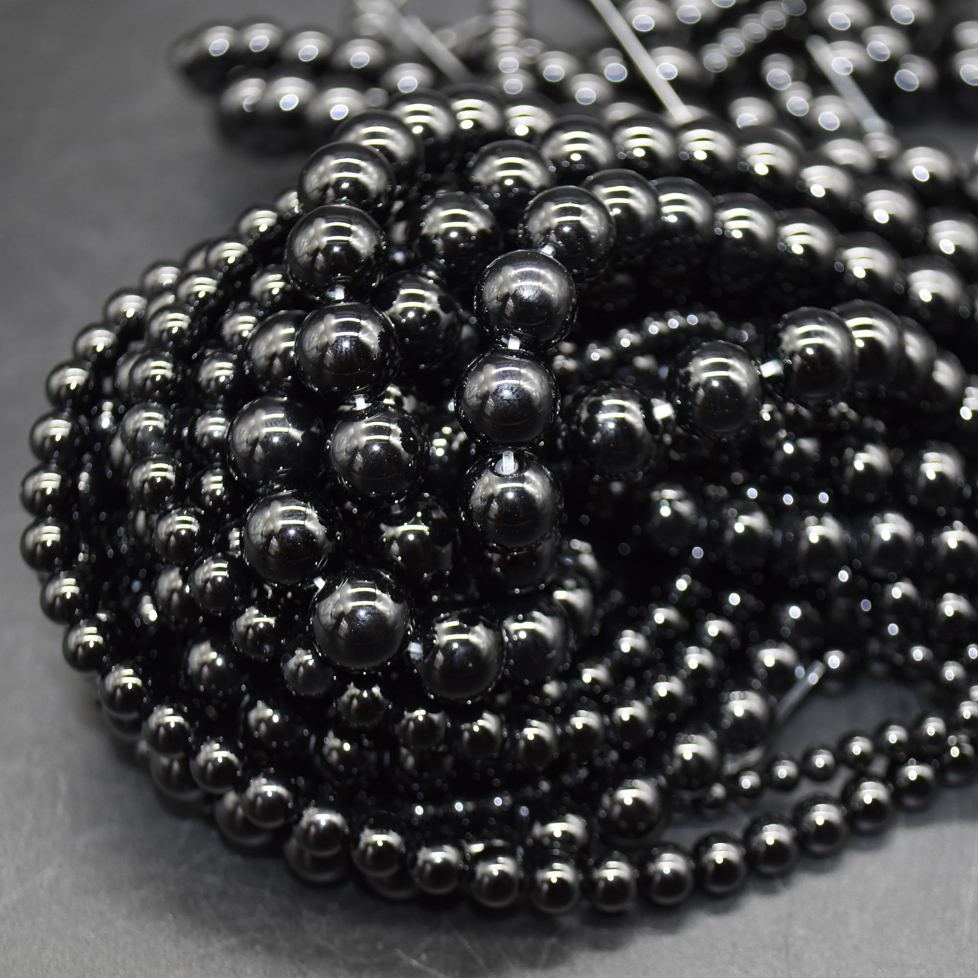 Grade A Natural Black Agate Onyx Semi-Precious Gemstone Round Beads - 4mm
