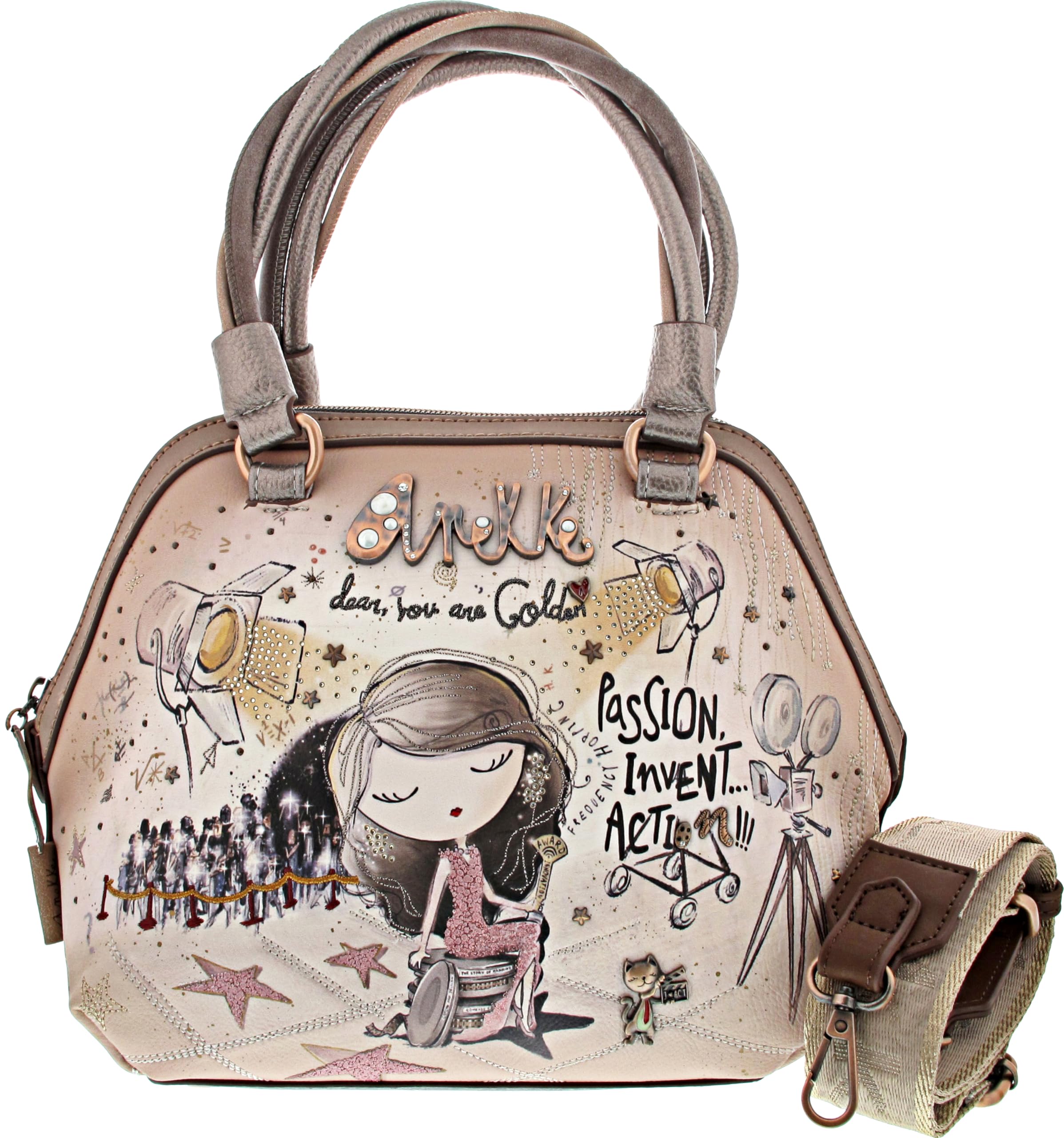 Anekke - Bolso para Mujer - Bolso Tipo Bowling de Poliester para Mujer - Asa Corta, Bandolera y Cierre de Cremallera - 3 Compartimentos - Accesorios y Complementos Mujer - Medidas 32x22x10 cm