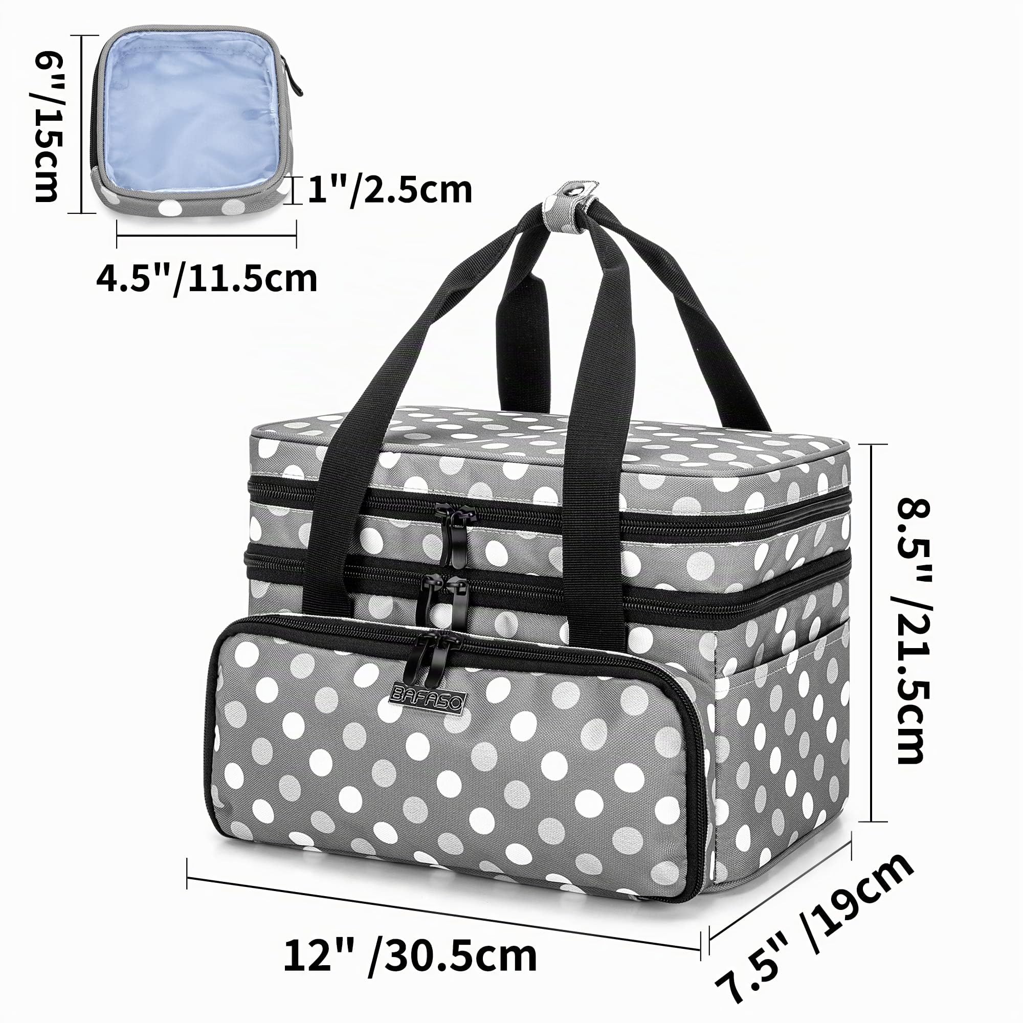 BAFASO Bolsa para Kit de Costura de Doble Capa, Costurero Grande con 2 Bolsillos Desmontables, Bolsa de Costura (Sola Bolsa), Puntos Gries