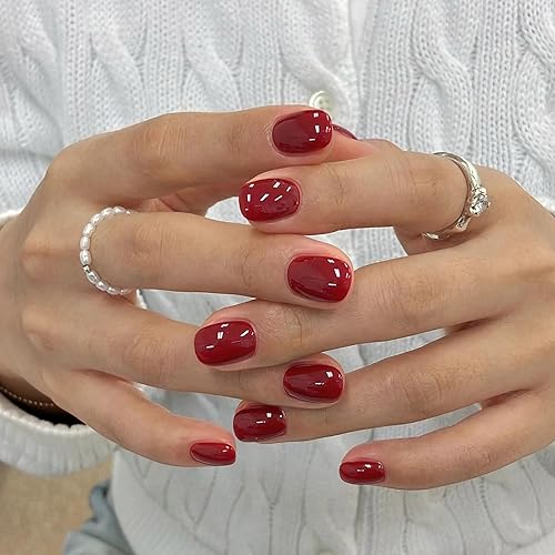 Qsnidy Press On Nails Squoval - Wine Red Fake Nails