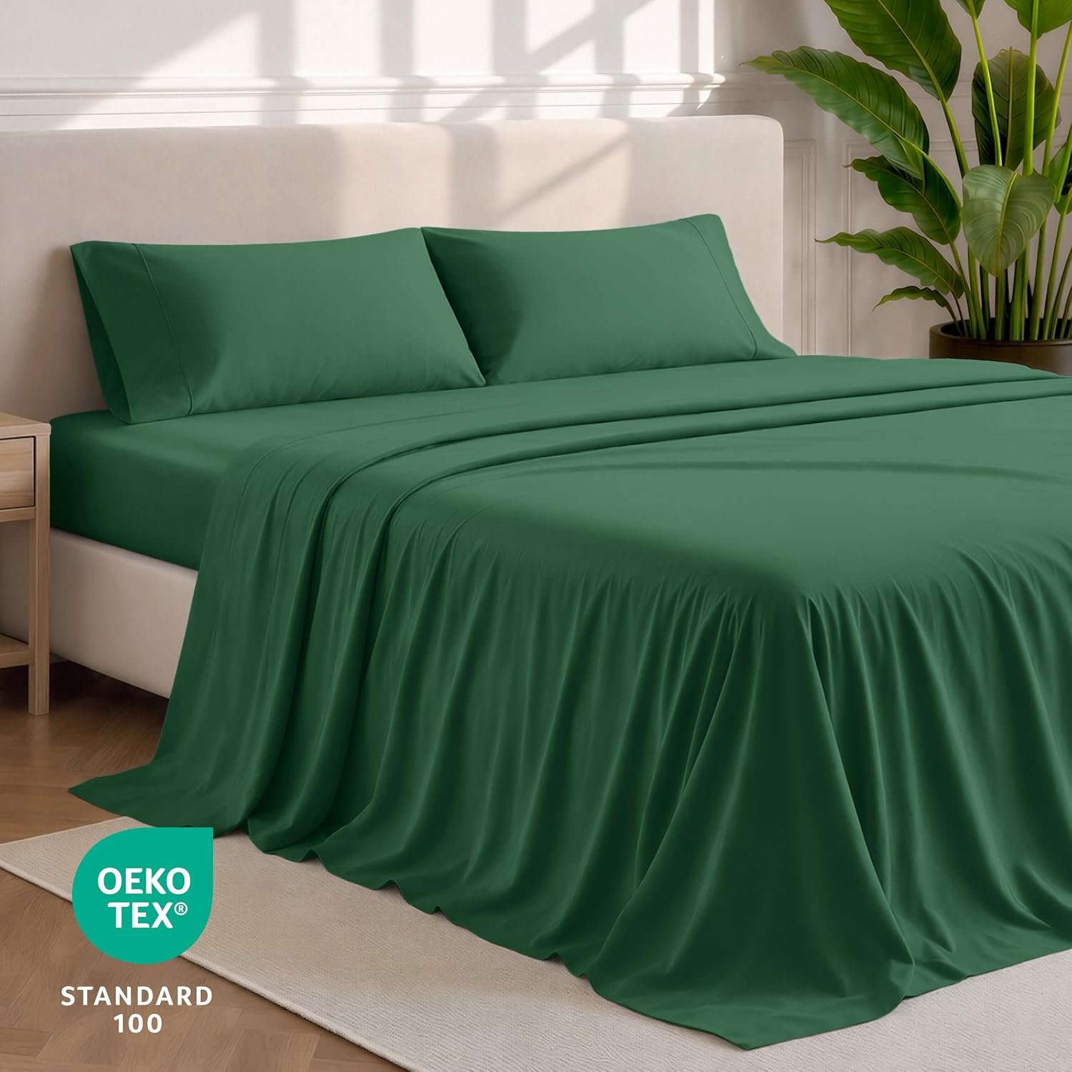 Bare Home Split Head Flex King Sheet Set - 1800 Ultra-Soft Microfiber Bed Sheets - Double Brushed - Deep Pockets - Easy Fit - 4 Piece Set - Bedding Sheets & Pillowcases (Forest Green)
