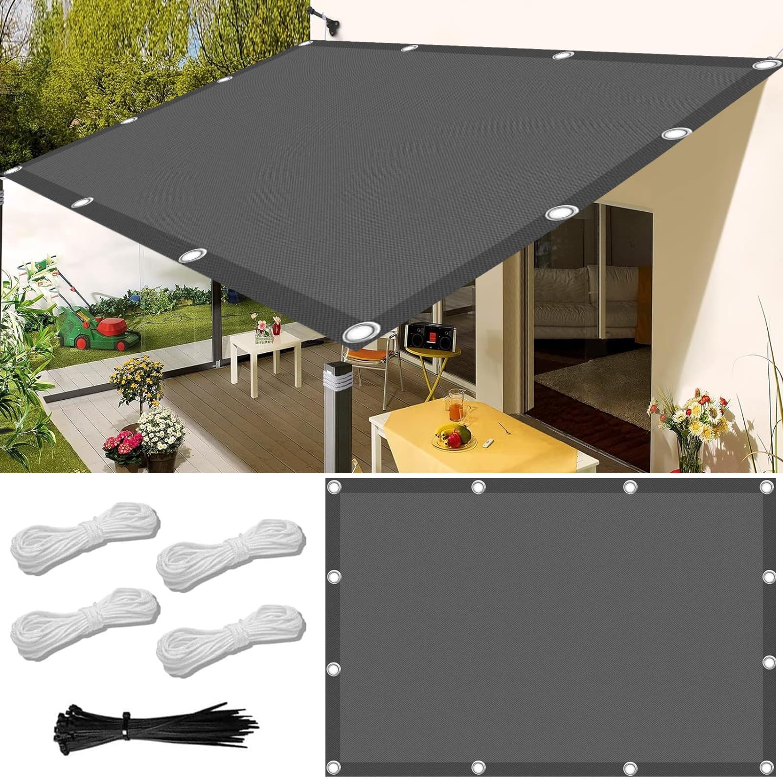 Toldo Vela de Sombra Rectangular,Toldo Vela Rectangular 1.5x2m,Toldo Vela de Sombra Impermeable Rectangular,95% Protección Rayos UV,para Exteriores,Pergola,Jardín,Terrazas,Piscina.