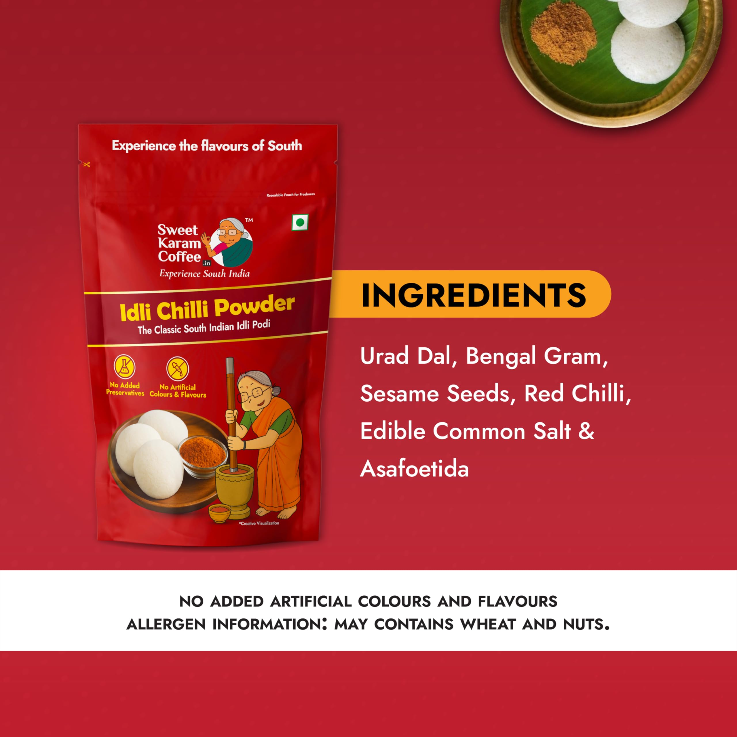 Sweet Karam Coffee Idli Podi (Chilli Gun Powder) β 180g | Authentic South Indian Homemade Spice Mix | Aromatic & Flavorful | No Preservatives | Tasty & Healthy | Perfect with Idli, Dosa & Rice 2