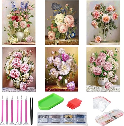 abcGoodefg Diamonds - Kit de arte de diamantes para adultos, 6 unidades, pinturas artísticas de diamantes 5D para bricolaje, juego de flores,