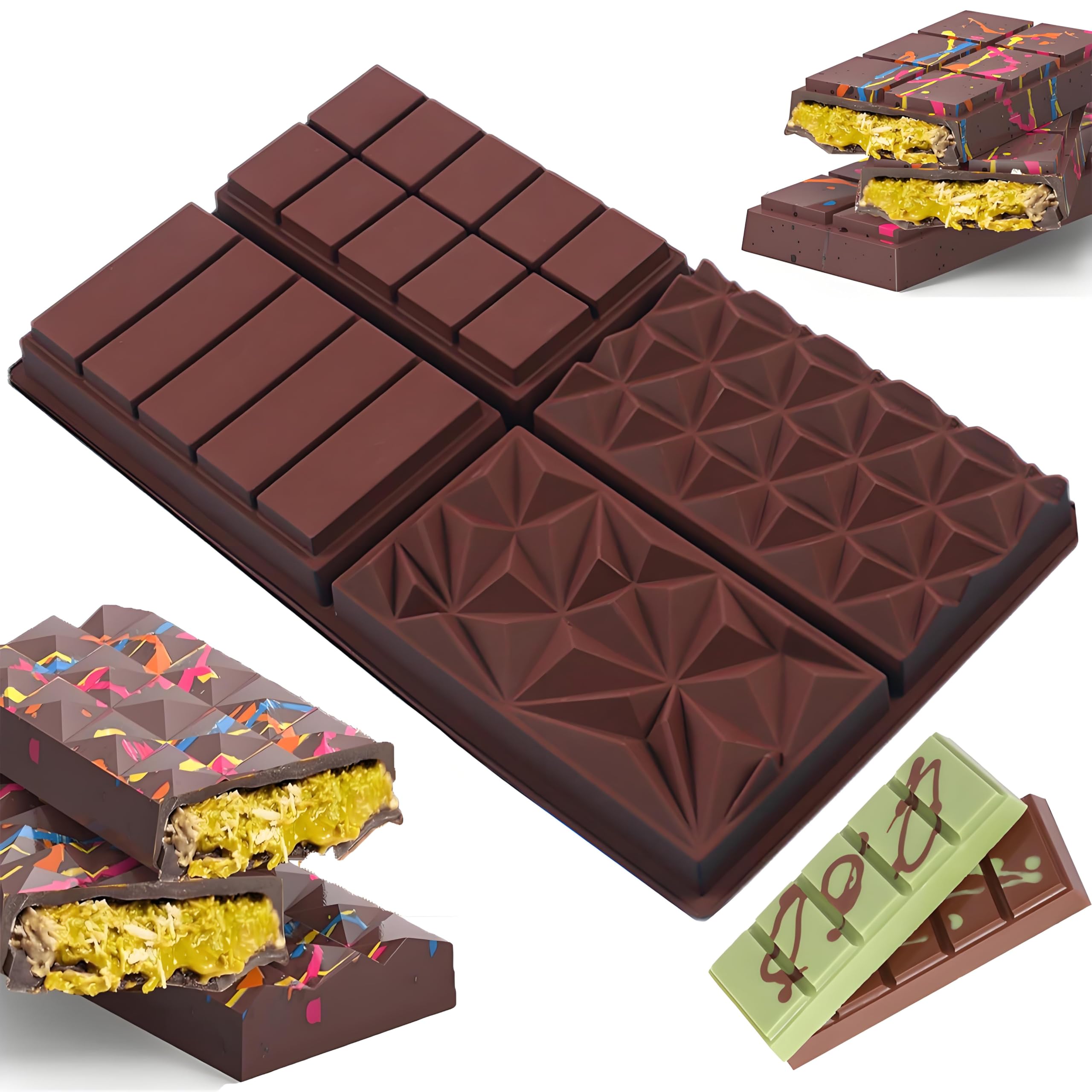 Sadodo Silicone Geometric Chocolate Bar Mould,Waffle Mould Rectangle Diamond Shape Molds,Ice Cube Tray,Non Stick,Cake Decortion,BPA Free,Christmas Valentine Gift DIY (4 Cells Deep Mix Shapes)
