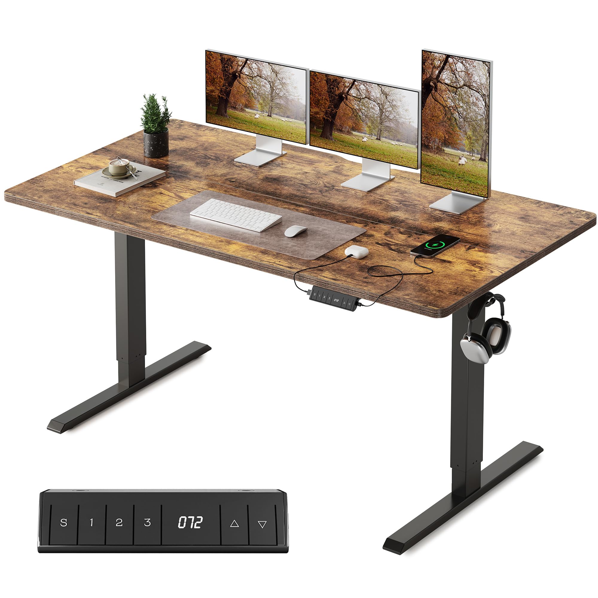 FEZIBO Schreibtisch Höhenverstellbar Elektrisch, Steh-Sitz Tisch, Verstellbarer Stehpult mit Memory-Steuerung, Ergonomischer Computertisch Homeoffice
